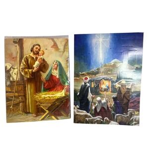 2 Vintage Autom‎ Advent Calendar Nativity Scene Christmas Countdown 24 Doors